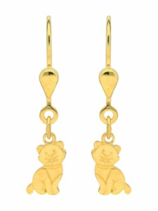 1 Paar 585 Gold Ohrringe / Ohrhänger Katze 1001 Diamonds Gold
