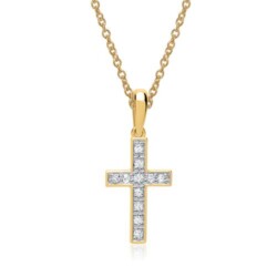 585er Gelbgold-Kette Kreuz Diamant