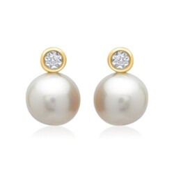 585er Gelbgold-Ohrringe Perle 2 Diamanten
