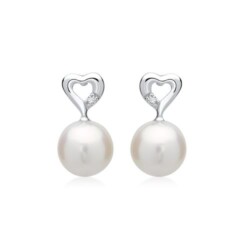 585er Weißgold-Ohrringe Perle 2 Diamanten