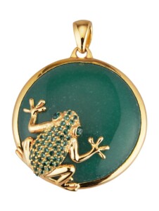Anhänger – Frosch – mit Aventurin-Cabochon in Silber 925 Gelbgoldfarben