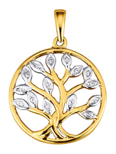Anhänger – Lebensbaum – mit Diamanten in Gelbgold 375 Bicolor