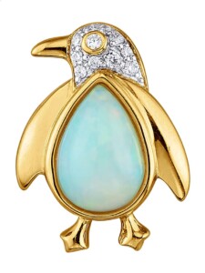 Anhänger – Pinguin – mit Opal in Silber 925 Gelbgoldfarben