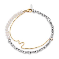 Armband Treasure aus bicolorem Edelstahl mit Perlen