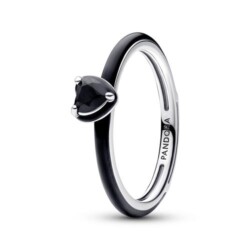 Black Chakra Heart Ring aus 925er Silber, Emaille, ME