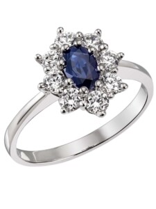 Damen-Ring 585 Weißgold 8 Brill. 0,60 ct 1 Saphir 0,64 ct blau Goldmaid Silberfarben