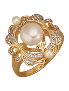 Damenring aus Silber 925, vergoldet Diemer Perle Weiß