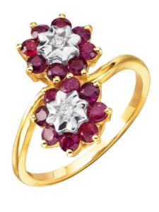 Damenring – Blüten – mit Rubinen und Diamanten in Gelbgold 585 Diemer Gelbgold