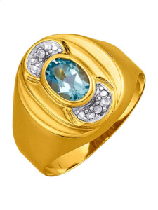 Damenring mit Blautopas und Diamanten in Silber 925 Gelbgoldfarben