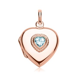 Herz-Medaillon mit blauem Stein rosé gravierbar