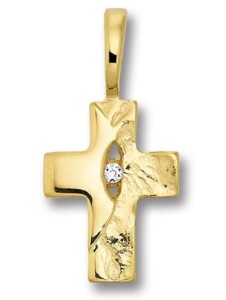 Kreuz Anhänger Kreuz aus 585 Gelbgold mit 0,01 ct Diamant One Element Gold