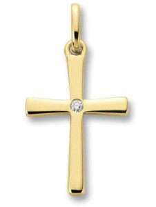 Kreuz Anhänger Kreuz aus 585 Gelbgold mit 0,01 ct Diamant One Element Gold