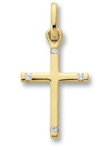 Kreuz Anhänger Kreuz aus 585 Gelbgold mit 0,02 ct Diamant One Element Gold
