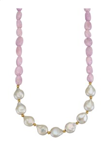 Kunzit-Collier mit weißen Keshi-Perlen Diemer Highlights Rosé