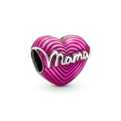 Mama Herz-Charm aus 925er Silber mit pinker Emaille