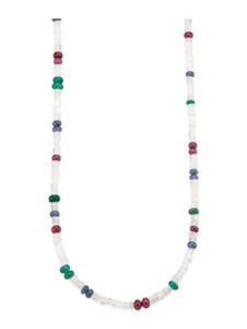 Mondstein-Kette mit Rubinen, Saphiren und Smaragden Diemer Farbstein Multicolor