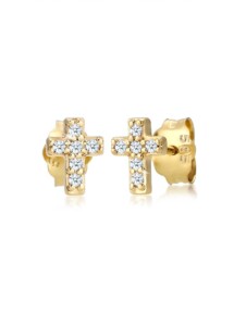 Ohrringe Kreuz Religion Diamant (0.06 Ct) 585Er Gelbgold Elli DIAMONDS Gold