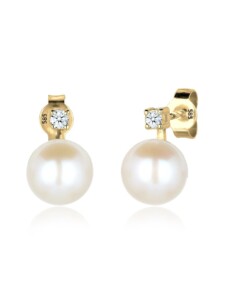 Ohrringe Perle Elegant Diamant (0.06 Ct.) 585 Gelbgold Elli DIAMONDS Weiß