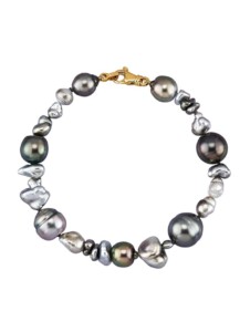 Perlen-Armband aus Tahiti-Zuchtperlen und Keshiperlen Diemer Perle Grau