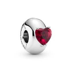 Rotes Herz Solitär Clip-Charm, 925er Silber, Kristall