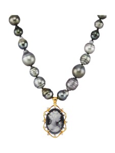 Tahiti-Zuchtperlen-Collier in Silber 925 Diemer Perle Grau