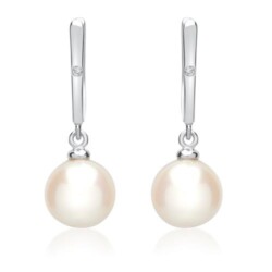 Weißgold-Ohrringe Perlen 2 Diamanten 0,018 ct.