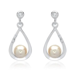 Weißgold-Ohrringe Perlen 6 Diamanten 0,054 ct.